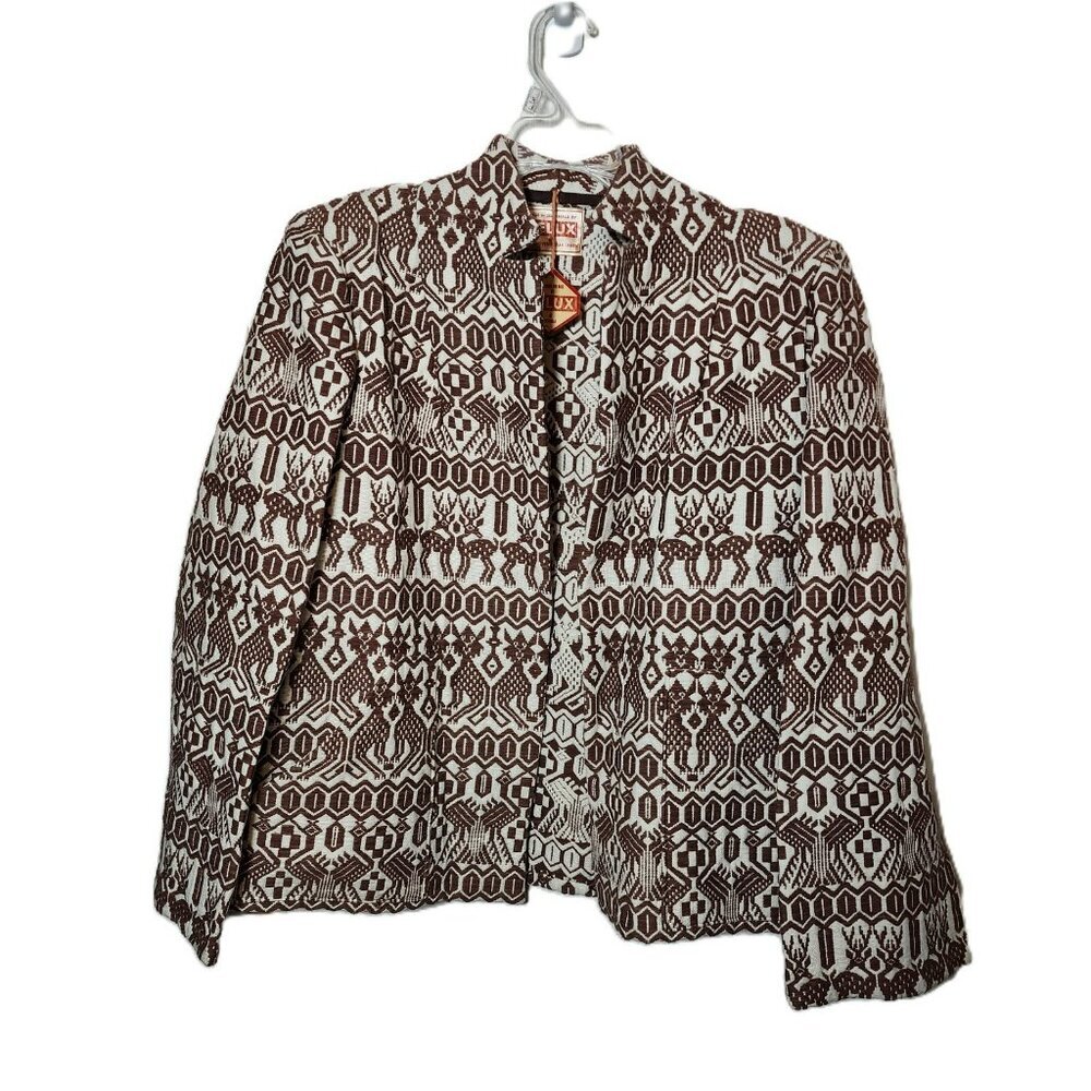 Vintage Pelux Guatemala‎ Woven Ethnic Tapestry Jacket Coat Sz 18 NWT Burgundy